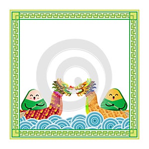 Chinese dragon boat festival Zongzi, china bamboo traditional frame patten border vector poster picture