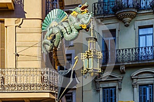 Chinese dragon in the Casa Bruno Cuadros, house of umbrellas a house built by Josep Vilaseca and an old umbrella shop, an example