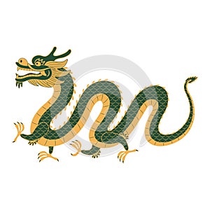Chinese dragon character, Asian zodiac sign line art illustration.