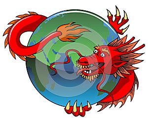 Chinese dragon entwining Earth
