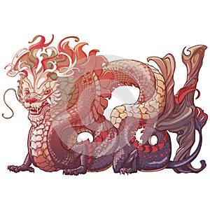Chinese Dragon full body drawing. Zodiac symbol of the New Year 2024. Color