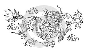chinese dragon graphics seamless stripes on colored backgrounds are used for decoration.