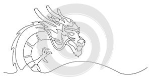 Chinese dragon head in one continuous line drawing