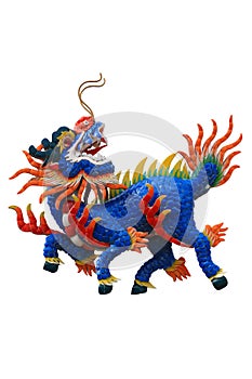 Chinese dragon head unicorn in white isolate background