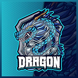 Chinese Dragon mascot esport logo design illustrations vector template, Beast logo for team game streamer youtuber banner twitch