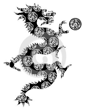 Chinese Dragon Motif Black White Clip Art