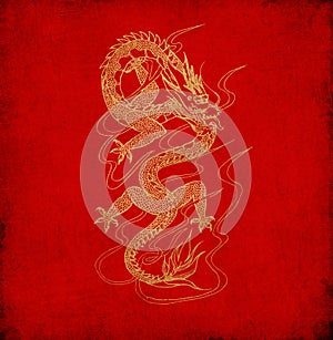 Chinese dragon on old red paper