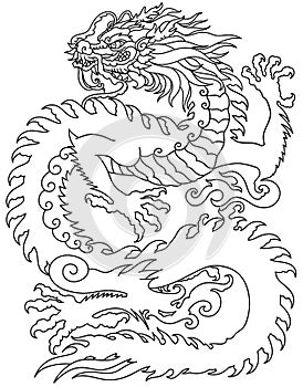 Chinese dragon outline silhouette. Side view tattoo