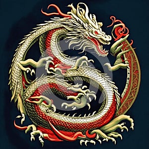 Chinese dragon pattern on a black background. 3d rendering, 3d illustration. generative AI