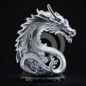 Chinese dragon sculpture on a black background. 3d rendering, 3d illustration. Generative AI