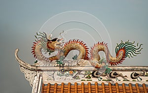 Chinese dragon sculpture decorate on chinese-style temple roof