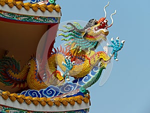 Chinese dragon sculpture on the roof of chinese temple