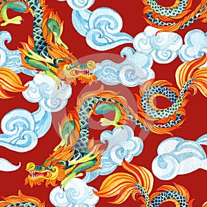 Chinese Dragon seamless pattern. Asian dragon illustration