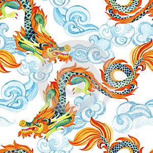 Chinese Dragon seamless pattern. Asian dragon illustration