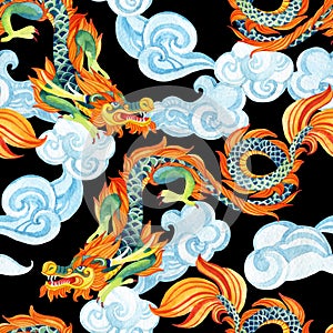 Chinese Dragon seamless pattern. Asian dragon illustration