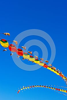 Chinese dragon-shaped kites flying