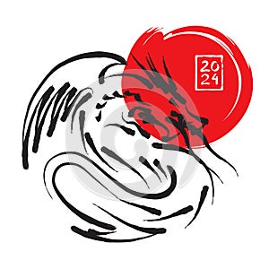 Chinese Dragon Year 2024 of the Ink Painting, vector illustration