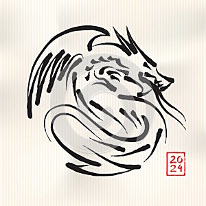 Chinese Dragon Year 2024 of the Ink Painting, vector illustration