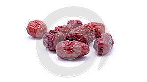 Chinese dried red dates on white background. Jujube