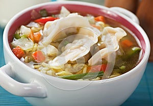 Chinese dumpling and noodle soup