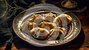 Chinese dumplings on plate. Generative AI