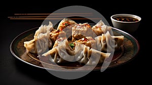 Chinese dumplings on plate. Generative AI