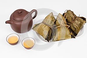 Chinese Dumplings, Zongzi in White Background