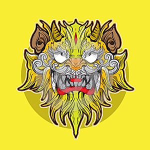 Chinese East Asian Lion tiger beast. the spirit heaven and matter earth. Graphic style Japanase
