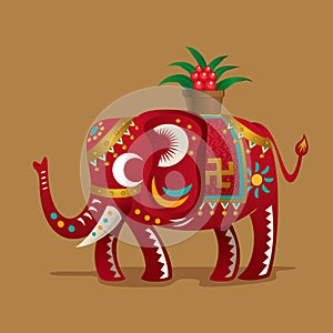 Chinese elephant with a plant of Evergreen