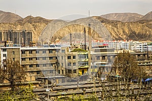 Chinese Factory Chimneys Apartments Gansu Province China