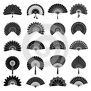 Chinese fan. Beautiful japanese hand paper fan vector authentic illustrations