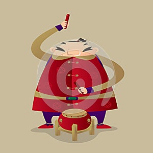 A Chinese fat man playing drum