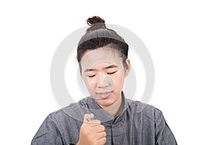 Chinese female TCM physician in front of white background