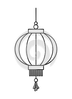 Chinese festival hanging lantern cartoon outline vector illustration. Traditional New year Asian red lamp. Coloring book page
