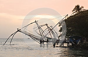 Chinese fishing nets at sunset