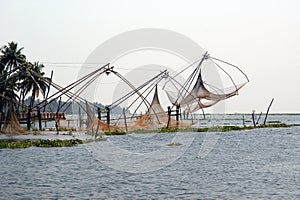 Chinese fishing nets. Vembanad Lake, Kerala, South India