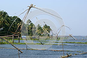 Chinese fishing nets. Vembanad Lake, Kerala, South India