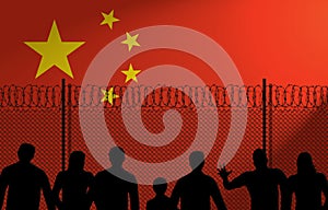 Chinese Flag Behind Secure Fence