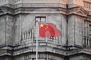 Chinese Flag flying on The Bund, Shanghai, China. October 2018.