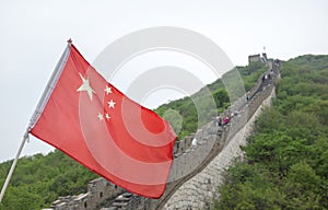 Chinese flag on the Great Wall of China