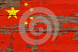 Chinese flag on old wood