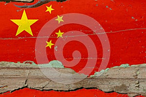 Chinese flag on old wood