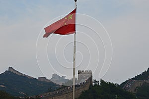 Chinese Flag Over the Great Wall of China