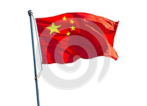 Chinese flag on pole waving in wind