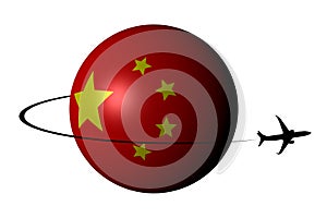 Chinese flag sphere with plane and swoosh illustration