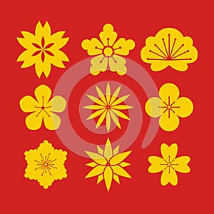 chinese flower set cartoon vector illustration