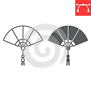 Chinese folding fan line and glyph icon