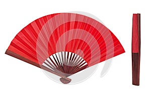 Chinese folding fan, open and close isolated on white