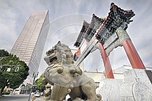 Chinese Foo Dog at Chinatown Gate Entrance