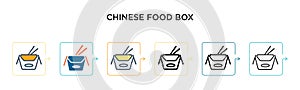 Chinese food box vector icon in 6 different modern styles. Black, two colored chinese food box icons designed in filled, outline,